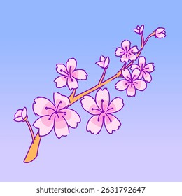 Hand-drawn cherry blossom branch vector with pink spring flowers.