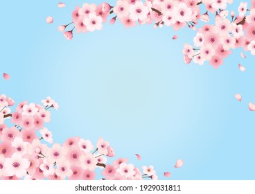 Hand-drawn Cherry Blossom Frame. “sky background”