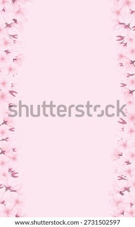 Hand-drawn cherry blossom left and right borders on pink background