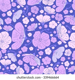 Hand-drawn cherry blossom pattern. Floral nature seamless background.