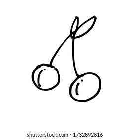 Hand-drawn cherry. A simple sketch. Black and white Doodle vector illustration