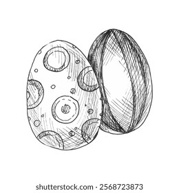 Hand-drawn chicken eggs with patterns and paintings. Vector Easter illustration in graphic