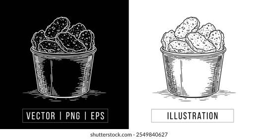 Esboço de cesta de nuggets de frango desenhado à mão - Vetor, PNG Illustration Download