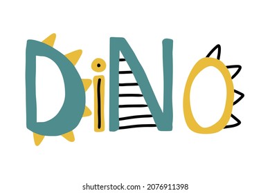 Hand-drawn childrens lettering dino. Dino inscription. Suitable for logos posters.