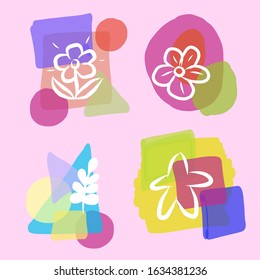 Hand-drawn child's drawing on a sheet of paper. Flowers, star, geometry. Vector illustration, template design for posters, flyers, cards or vouchers.