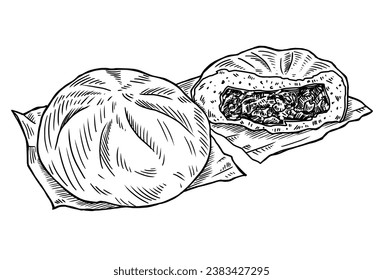 Hand-drawn Chinese BBQ Pork Bun