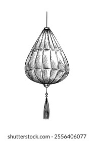 Hand-drawn Chinese lantern illustration. Lunar New Year decoration vector sketch. NOT AI generated image