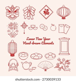 Hand-Drawn Chinese New Year Elements Set for Festive Design and Creative Projects
