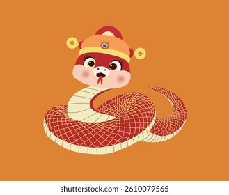 Hand-drawn Chinese-style festive illustration for the Year of the Snake during the Spring Festival, symbolizing good luck.