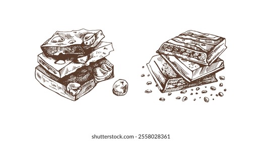 Hand-drawn chocolate bar sketches in vintage style