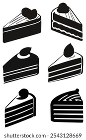 Hand-Drawn Chocolate Cake Slice Icon - Black and White Illustration