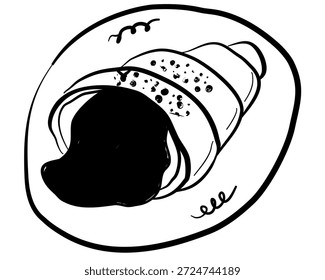 Handgezeichnetes Croissant-Symbol für Schokolade. Vektorgrafik mit französischem Croissant Food im Doodle-Skizzenstil.