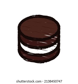 Hand-drawn chocolate macaron chalk on the white background. Vector illustration. 