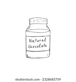 Chocolate dibujado a mano esparcido en tarro sobre fondo blanco. Ilustración del vector