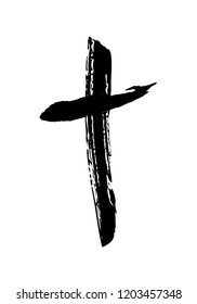 Handdrawn christian cross symbol, hand painted with ink brush. Vector illustration