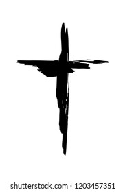 Handdrawn christian cross symbol, hand painted with ink brush. Vector illustration