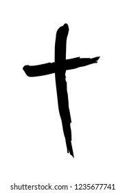 Handdrawn christian cross symbol, hand painted with ink brush. Vector illustration