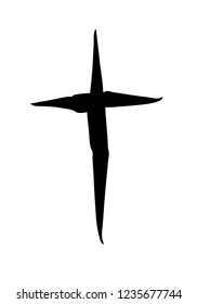 Handdrawn christian cross symbol, hand painted with ink brush. Vector illustration