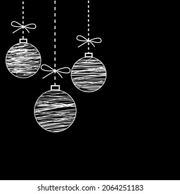 Hand-drawn christmas balls on a dark background. Holiday background. Vector illustration.