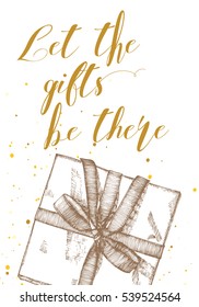 Handdrawn Christmas card template. New Year gift or present tag. Vector.