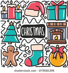 hand-drawn Christmas celebrate doodle set with icons and design element