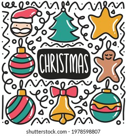 hand-drawn Christmas celebrate doodle set with icons and design element