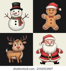 Hand-Drawn Christmas Character Set  vector illustration