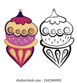 Hand-drawn Christmas decorations, colored version and black and white