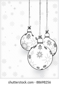 Hand-drawn christmas decorations on a white paper with snowflakes