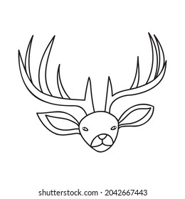 Hand-drawn Christmas deer. Decorative holiday attributes. Doodle style. Cute animals with horns. Vector illustration on an isolated white background. The concept of the new year. 