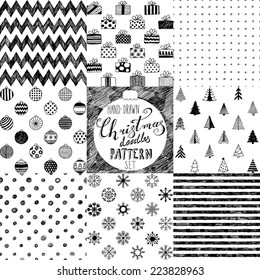 hand-drawn Christmas doodle patterns collection