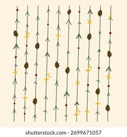 handgezeichnete Weihnachtselemente: Zapfen, Beeren, Zweige und Sterne. Perfekt für Urlaubspapier, Textilien, Website-Hintergründe und saisonale Markenbildung