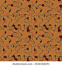 Hand-drawn Christmas elements seamless pattern. A fun colored holiday.