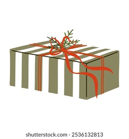 Hand-drawn Christmas Gift Boxes with Decorative Holiday Elements. Flat Illustration