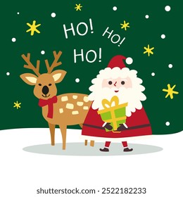 Hand-Drawn Christmas Holiday Concept illustration.Santa Claus, Deer Character.New year Greeting Card.