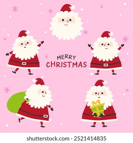Hand-Drawn Christmas Holiday, New year illustration.Santa character.