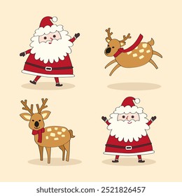 Hand-Drawn Christmas Holiday, New year illustration.Santa, deer character.