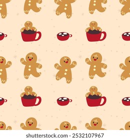 HandDrawn Christmas Holiday pattern seamless.Gingerbread cookie illustration