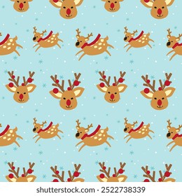 Hand-Drawn Christmas Holiday pattern seamless.Reindeer illustration.