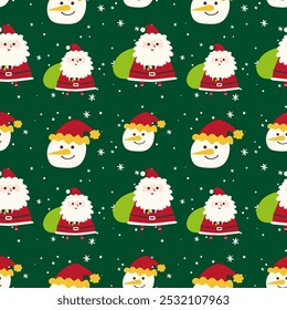 HandDrawn Christmas Holiday pattern seamless.santa,snowman illustration