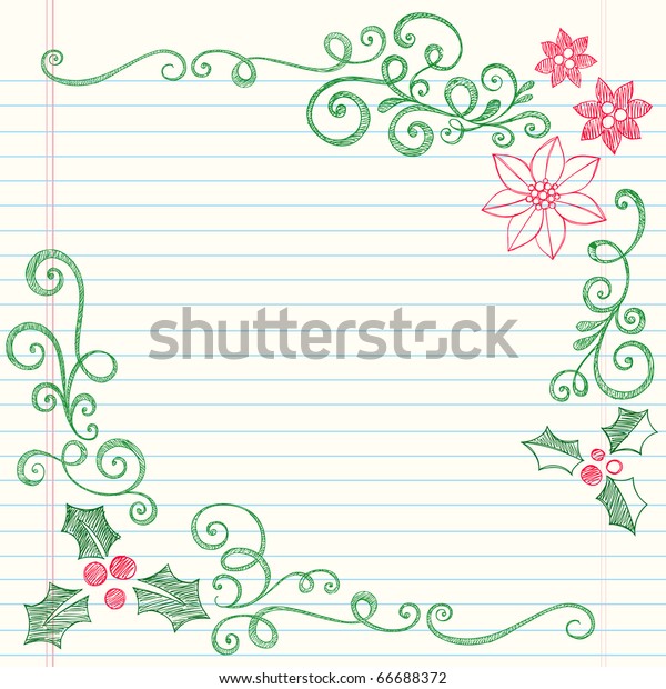 Handdrawn Christmas Holly Leaves Sketchy Notebook Stock Vector Royalty Free 66688372