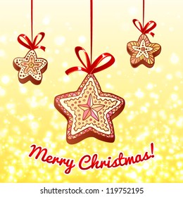 Hand-drawn Christmas honey sweets on the lights background