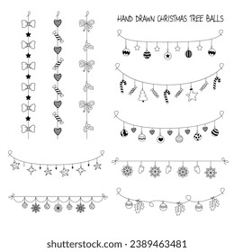 hand-drawn christmas lights with Christmas tree balls
