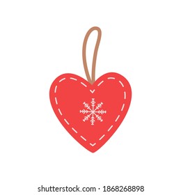 Hand-drawn Christmas and new year toy-heart isolated on white. Vector, hand-drawn illustration for the design of Christmas or new year greeting cards.