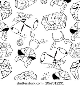 patrón de navidad dibujado a mano en blanco y negro para textil, fondo, afiche, etc