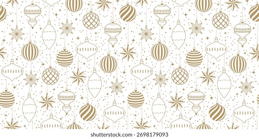 Navidades dibujadas a mano sin patrón con bolas y estrellas sobre un fondo blanco. Ilustración vectorial para papel de regalo, tela, ropa, textiles, texturas de superficie y álbumes de recortes.