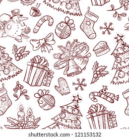 Hand-drawn Christmas seamless with Snowman