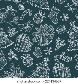 Hand-drawn Christmas seamless with Snowman