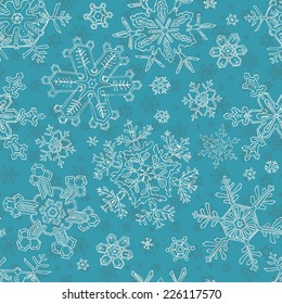 Hand-drawn Christmas snowflake seamless pattern for wrapping paper or textile design / Vector Illustration