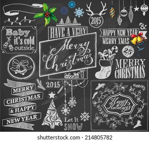 Christmas Design Elements On Chalkboard Doodle Stock Vector (Royalty ...